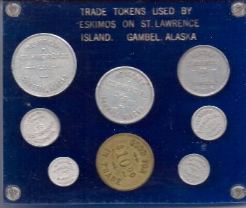 Alaska Token Reindeer Commercial Co Gambelll Set of 8 in Holder